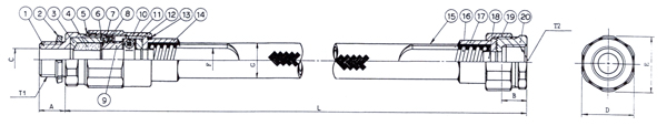 防爆型パッキン式セパレート型フレキシブルフィッチング KHP-H_外形寸法図